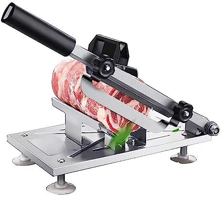 Meat Slicer Machine Stainless Steel, Manual Frozen Meat Slicer with Adjustable Thickness for Home Cooking of Hot Pot - M-Shaped Support Frame Meat Cutter