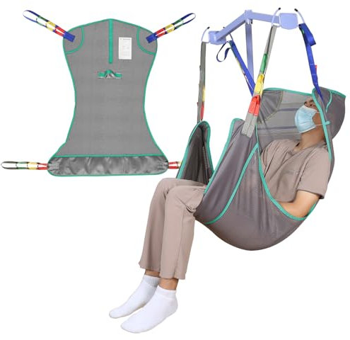 Universal Full Body Hoist Sling for Patient Lift – Mesh Transfer Sling for Shower, Large Bariatric Hoist Sling for Elderly & Disabled, 500lbs Weight Capacity (L-Gray)