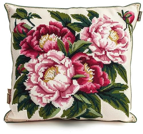 LFYNIORS Kreuzstich Kissen Set Vorgedruckt Blume Stickkissen mit Muster 45X45cm Stickpackung Stickset Kreuzstich Kissen zum Basteln Stickkissen Stickpackung mit Vorgedruckt Kreuzstichmotiv