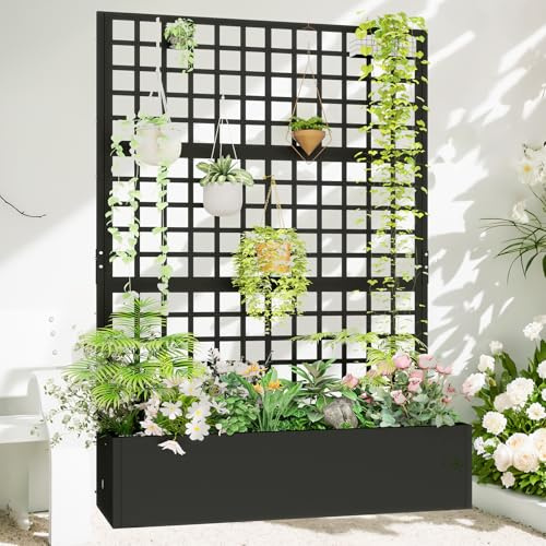 Toriexon Metal Planter with Trellis 72 x 47’’ x 16, Raised Garden Bed with Trellis, Planter Box with Privacy Screen for Climbing Plants, Flowers, Vegetables, Fruits