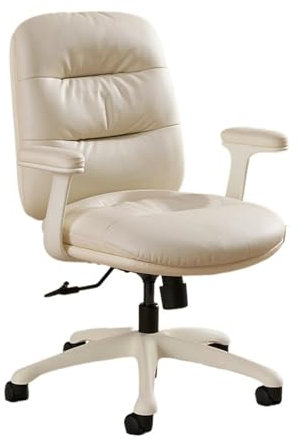 Sillas de Oficina Silla de oficina Sillas de escritorio ergonómicas con respaldo medio Sillas de escritorio de oficina en casa con ruedas Silla giratoria de cuero PU for ahorrar espacio,Beige Silla de