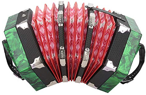 Akkordeon mit 20 Knöpfen, ABS-Ziehharmonika-Akkordeon, Leichtes Instrument, Akkordeon-Ziehharmonika mit 2 Armgurten, Praktischer Griff, Tasche Im Lieferumfang Enthalten (Grün)