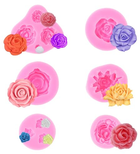 6 STK Silikonform Blumen, Rose Kerzen Formen Silikon, Silikonformen Blumen, Silikonformen Gießformen, Backform Set für Kuchen Dekoration/Schokolade/Süßigkeiten/Kerzen Formen