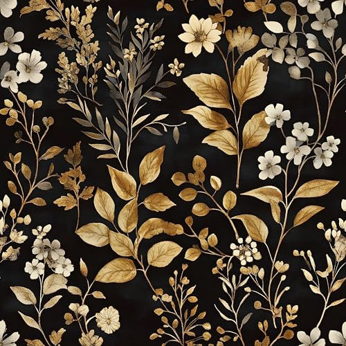 Alzkkll Goldene Blumige Blätter Tapete 44.5CM x 3M Kontakt Papier Abnehmbar Wasserdicht Tapete Dekorative Vinyl Selbstklebende Tapete Geeignet Für Küche, Bad, Schlafzimmer, Wohnzimmer