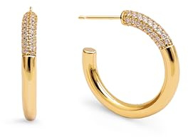 SINGULARU - Pendientes Aro Alma. Latón con Acabado en Baño Oro de 18Kt. Detalles en Circonitas. Cierre Congo/Click. Joyas para Mujer