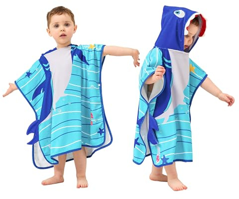 LOLANTA Pojkar haj strandhandduk, barn poncho med huva, simning badhanddukar för pojkar flickor (5-7 år, haj)