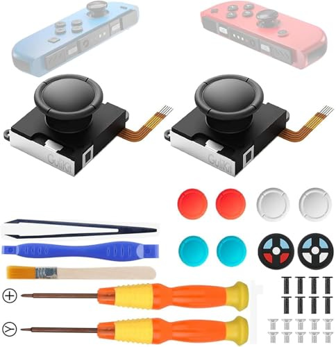 GuliKit Switch JoyCon Joystick de repuesto, TMR Joystick, palanca de mando electromagnética TMR antideriva actualizada para Switch LCD/OLED Joy Con y Switch Lite con kit de reparación (2 unidades)