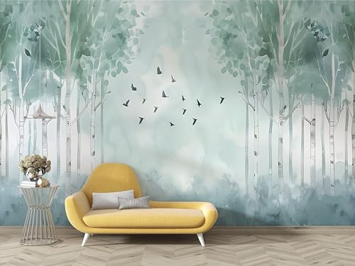 dyausi Papier Peint Forêt, Papier Peint Panoramique Aquarelle Arbres Autocollant, Grand Poster Mural Décoration pour Salon, Chambre, 200x140cm - B126