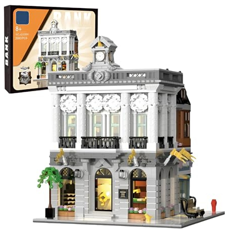 Fuleying Bank Mini-Bausteine Bausatz, 3 Etagen Modulare Architektur der Stadt Mikro Klemmbausteine Spielzeug, MOC Kreativer Modell Baukasten für Erwachsene, Anzeige Geschenk für Kinder (2080 Stück)