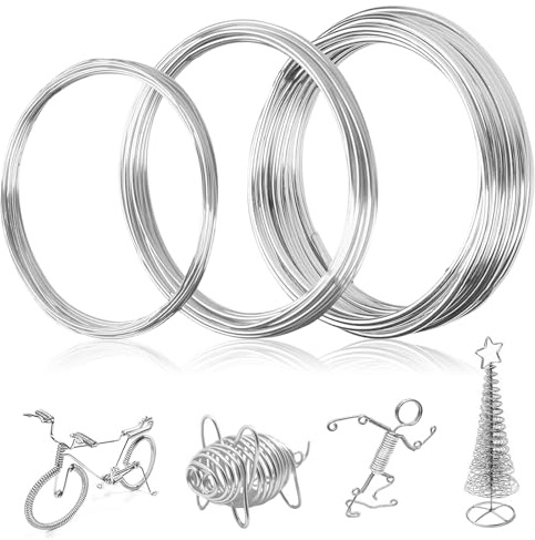 3 Rotoli Filo Alluminio, 1mm 1.5mm 2mm Filo di Ferro Modellabile Metallico Filos Metallico Flessibile, Per Creazione di Gioielli, l'imballaggio, l'artigianato della Scultura(10 metri per rotolo)