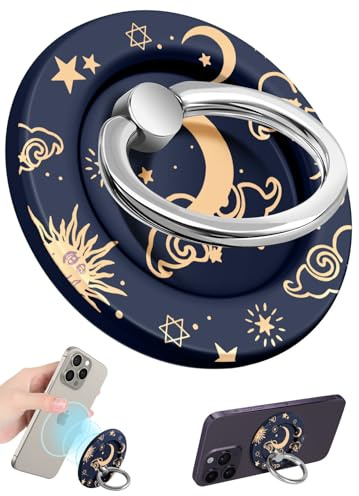 Buleens Phone Ring Holder Compatible with MagSafe - Women Girls Magnetic Cell Phone Grip Cute Finger Ring Grip Stand Kickstand Magnet Adjustable Removable Accessories, Girly Kawaii Sun Moon Stars