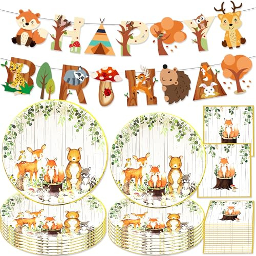 Waldtiere Safari Partygeschirr Geburtstag Banner Waldtiere Papier Teller PapierTassen Servietten für Geburtstag Party