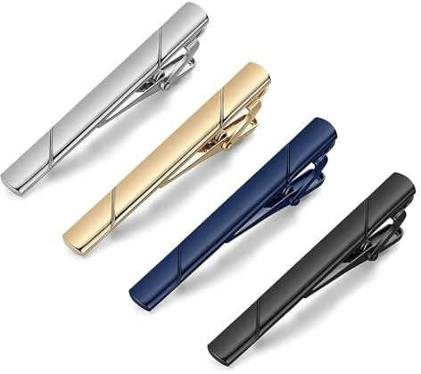 Slipsklämmor för män, 4 stycken män slipsnålar klassisk affärsstil slipsklämmor set för män slipsklämma för affärer, vardagsliv, årsdag (guld silver svart blå)