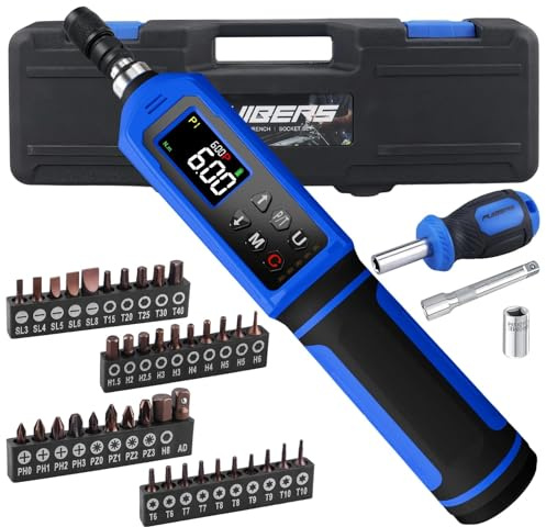 PUIBERS 46-Pcs Digital Torque Screwdriver Set，0.09-6 N.m Torque Wrench 1/4'', for Electronics Repair, Industrial Equipment and Machinery Maintenance, DIY Projects