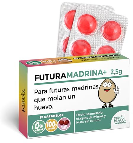 Caramelos de broma FUTURA MADRINA | Blíster con 12 caramelos sin azúcar sabor cereza | Regalo original y divertido para futuras madrinas, fiestas, ocasiones especiales…
