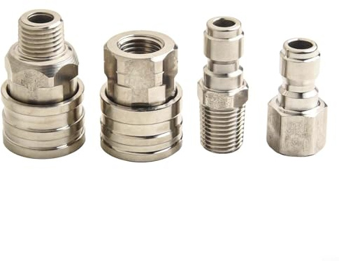 Oniissy Adattatore a connessione rapida in acciaio inossidabile da 1/4 3/8 per NPT maschio femmina accoppiatore per idropulitrice e pulitore ad alta pressione (2 paia da 1/4)