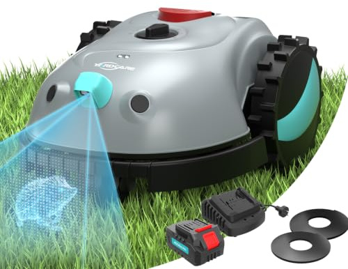 (2026 New) YARDCARE V100 Robot Tondeuse Sans Fil Périphérique,avec Navigation par Vision, Évitement d'obstacles(150 sortes), Robot Tondeuse Gazon avec Batterie 4 Ah, Bande magnétique, Lame de Rechange