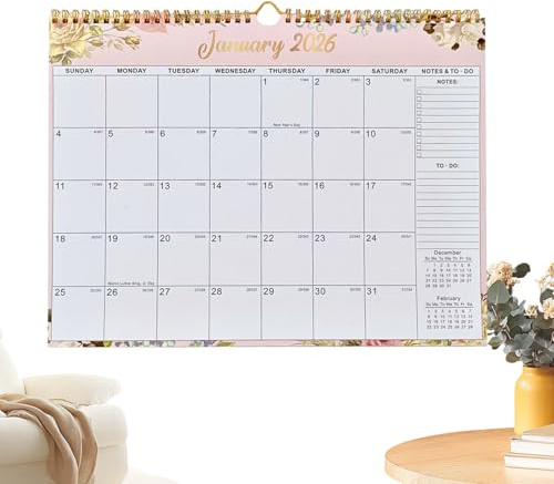 Väggkalender 2026-2027 – 18 månaders kalender med blommönster, 18 månader 2026-2027 års kalender för skrivbord, kontor, klassrum, dagligen, skola, arbete, hem,