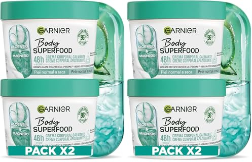 Garnier Body Superfood Beruhigende Körpercreme mit Aloe Vera und Magnesium, für normale bis trockene Haut, 48 Stunden Feuchtigkeit, 380 ml, 2 Stück (2 x 380 ml) (Packung mit 2)