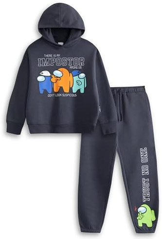 Among Us Navy Hoodie and Joggers Set | Long Sleeve Character Pullover with Impostor Print | Kids Cartoon Streetwear Outfit | Unisex Children's Loungewear Merch
