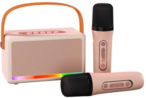 Buhdjfnke Macchina per Karaoke per Bambini Adulti Mini Altoparlante Karaoke Bluetooth Portatile con Microfono Wireless Luce LED per Banchetti,D