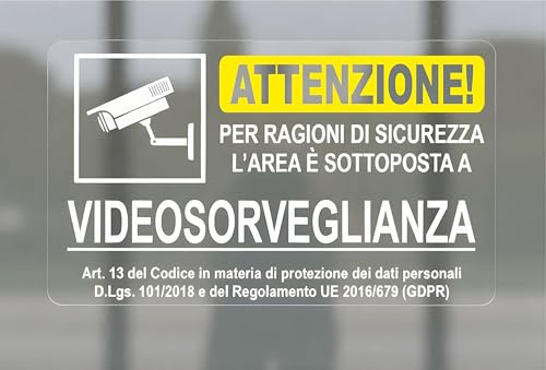 KIT 6 ADESIVI videosorveglianza in PVC trasparente Compatti e Resistenti Perfetti piccoli per Casa Negozio Automezzi Per vetro vetri misura 10x6cm telecamera area videosorvegliata COD209