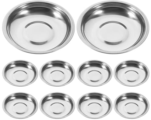 Kichvoe Set 10 Pezzi Piattini da Tè in Acciaio Inossidabile 10 Cm, Piatti per Salsa e Condimenti Resistenti al Calore, Ciotole per Intingere per Antipasti e Dessert