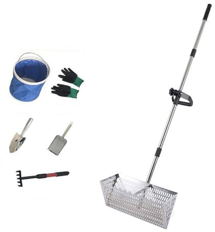 Jiuvaso Setaccio per Sabbia da Spiaggia Pieghevole, Paletta in Acciaio Inox con Manico Lungo per Granchi, Cucchiaio di Sabbia per Conchiglie, Durevolezza E Resistenza alla Ruggine, Argento