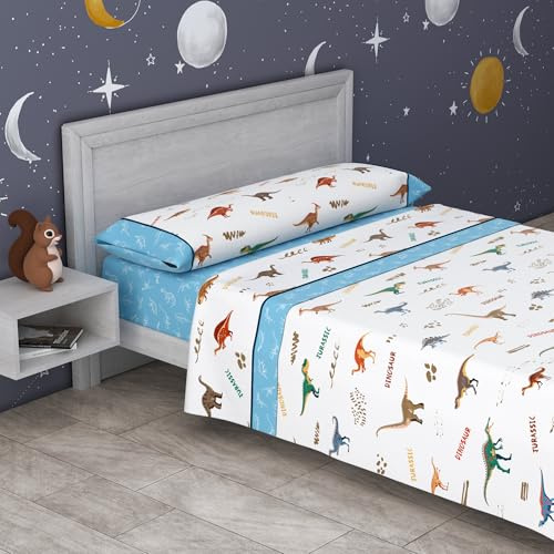 Kimbatex Textil Hogar Tienda Juego de Sábanas Infantiles Roomers Bed Linen. Surtido De Modelos y Tamaños. 50% algodón 50% poliéster. Calidad 30/30 144/Hilos. (Dinos 2026, Cama 105cm)