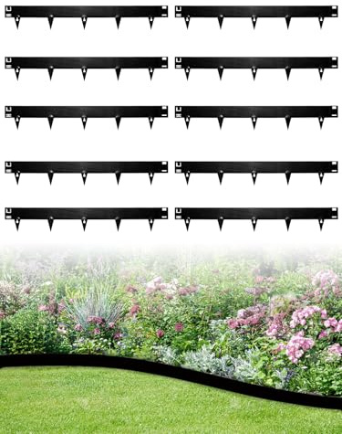 wowspeed 10 Pièces Bordures de Jardin Flexible en Acier Corten, 107cm Bordure de Pelouse, Hauteur 20 cm Bordure Jardin Exterieur Metal pour Cour Pelouse Jardin Plantes Potager, Noir