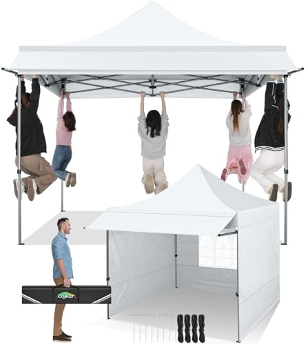 COBIZI Pavillon 3x3 Wasserdicht Stabil Winterfest mit Markisen,Weiss | UV Schutz 50+ Popup Faltpavillon Klappbar mit 3 Seitenwänden Partyzelt Pavillon Faltbar für Garten Camping Strand Hochzeit