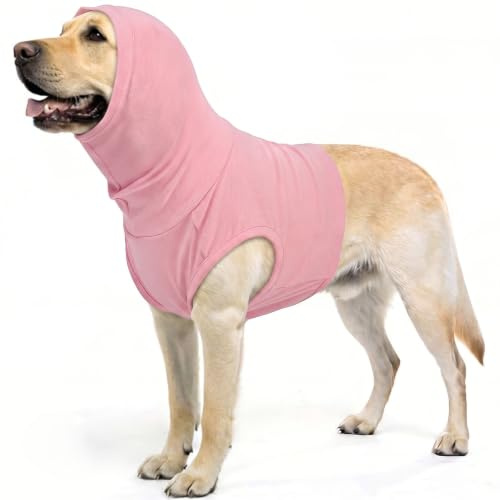 PUMYPOREITY Hund-t-shirt med polotröja, huvudbandage hund blodöra hund hals repskydd, förhindrar repor på sömmarna (körsbärsrosa, 2XL)