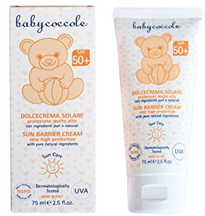 Babycoccole DOLCE CREMA SOLARE BAMBINI SPF 50 PROTEZIONE MOLTO ALTA. Efficace, delicata, facile da applicare. Con Ingredienti Naturali, Dermatologicamente Testata per Pelli Sensibili - 75 ml