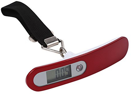 1 Stück Tragbare Reise Waagen Fischwaagen Hängen Gewicht Hohe Präzision Digitale Gepäck Koffer Tasche Skala LCD Display 50Kg / 10G(Rote Farbe + Streifen)