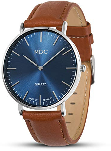 Infantry MDC Minimalistische ultradünne Herren-Armbanduhr, analog, Quarz-Armbanduhr, für Herren, lässig, Business, mit Echtlederarmband