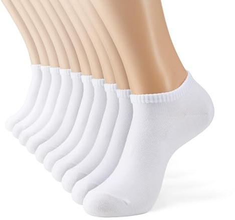 MONFOOT Men's/Women's 10 Pairs Thin Cotton Low Cut Ankle Socks, White Medium Multipack
