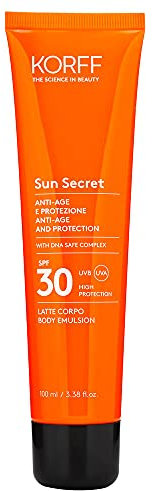 Korff Sun Secret Latte Corpo Solare Protettivo Ed Anti-age Spf30, Protezione Alta Uvb E Uva, Texture Fluida, Resistente All’acqua, Multicolore, 100 Millilitro