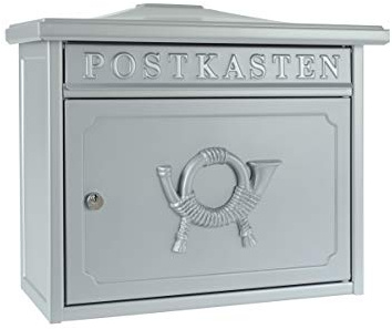 BURG-WÄCHTER klassisk brevlåda utan tidningsfack och namnskylt, galvaniserat stål, instickningsformat DIN C4, inkl. 2 nycklar, Sylt 1883 SI, silver