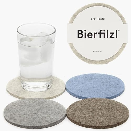 Graf Lantz - Bierfilzl Merino Wool Round Coasters Set of 4 - Cobblestone (4 Circles) - Absorbs 30% of Weight - German Wool - Heat Resistant, Sustainable, & Reusable - Home Decor & Coffee Table Decor