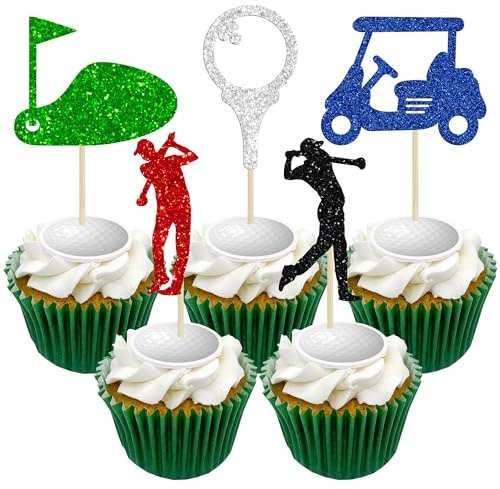 Gyufise 30 Pack Golf Cupcake Toppers Golf Ball Player Cake Decorations Golf Cupcake Picks for Sport Theme Man Boy Girl Birthday Party Supplies