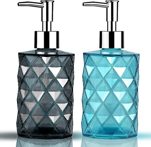 Seifenspender Glas 2 Stück 330ml Küche Shampoo Duschgel Spender Für Dusche Badezimmer Flaschen Zum Befüllen Spülmittelspender Pumpspender Soap Dispenser Flüssigseife（Grau und Blau）