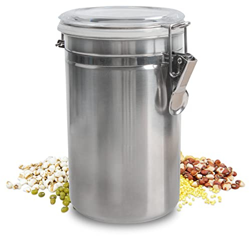 Saim Cereal Container, Stainless Steel Food Storage Container with Lid Airtight Coffee Canister Kitchen Cereal Storage Jar for Beans/Tea/Sugar/Cereal, Silver