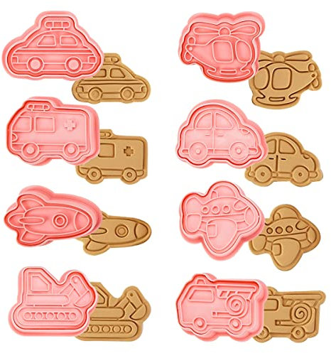 8 Pezzi Formine Biscotti Veicolo, 3D Auto Forme Biscotti Bambini Stampi Biscotti, Plastica Stampini per Biscotti Riutilizzabile Formine per Biscotti Taglia Biscotti per Decorare Biscotto Dolci Torta