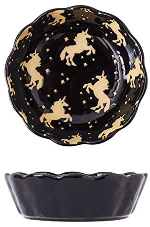 Lasagneform Stor djup, liten rund ugnsform Set med 2, färgglad keramisk gryta, rund keramisk pajtallrik-vit-blomma (Color : Schwarz, Size : Unicorn)