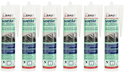 6x dubaust SAS24 Sanitärsilikon elastisch dauernassbeständig schimmelresistent Bad Küche Dusche Feuchträume 310ml Kartusche (weiss)