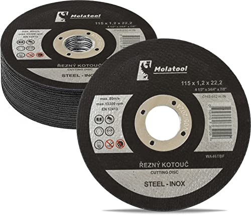 Molatool Dischi da taglio standard, 25 pezzi, per metallo, acciaio, acciaio inox/inox, 115 x 1,2 x 22,2 mm, confezione risparmio da 25 pezzi, dischi flessibili per smerigliatrice angolare