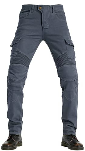 FSORB Pantaloni Moto Uomo, Traspirante Elastico Jeans, Kevlar Traspirante - Impermeabile E Antivento Pantaloni Protettivi Pantaloni Moto Uomo, 4 X Pad di Protezione