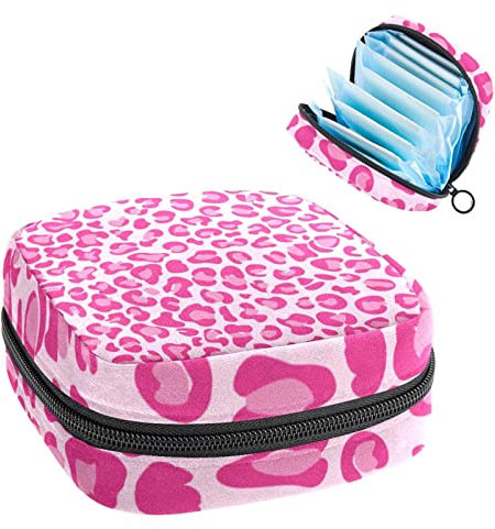 Leoparden-Pink, tragbar, Tampon-Aufbewahrungstasche, Tampon-Halter für Geldbörse, femininer Produkt-Organizer, Mehrfarbig, 4.7x6.6x6.6 in/12x17x17 cm