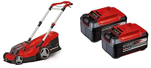 Einhell Akku-Rasenmäher GP-CM 36/450 Kit Power X-Change (36 V, 38 cm Schnittbreite, 450 m², Brushless, Mulchfunktion, 45 L Fangsack, inkl. 2x 4,0 Ah & 2x 5,2 Ah Akkus + Twincharger)