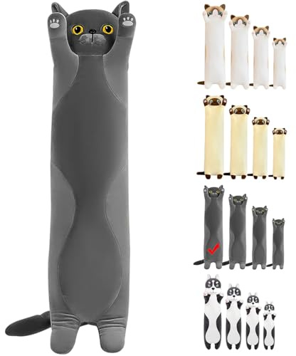 LEcylankEr Katze Kuscheltier Weiche Katze Plüsch Plüschtier (Grau, 110) | Kissen Katze Stofftier Kuscheltiere für Kinder Freundin Kissen Spielzeug Geschenke für Geburtstag Weihnachten